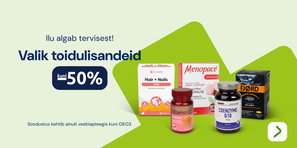 Valik toidulisandeid kuni  50%