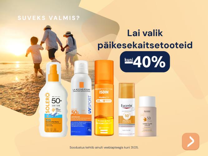 Lai valik päikesekaitsetooteid kuni  40%