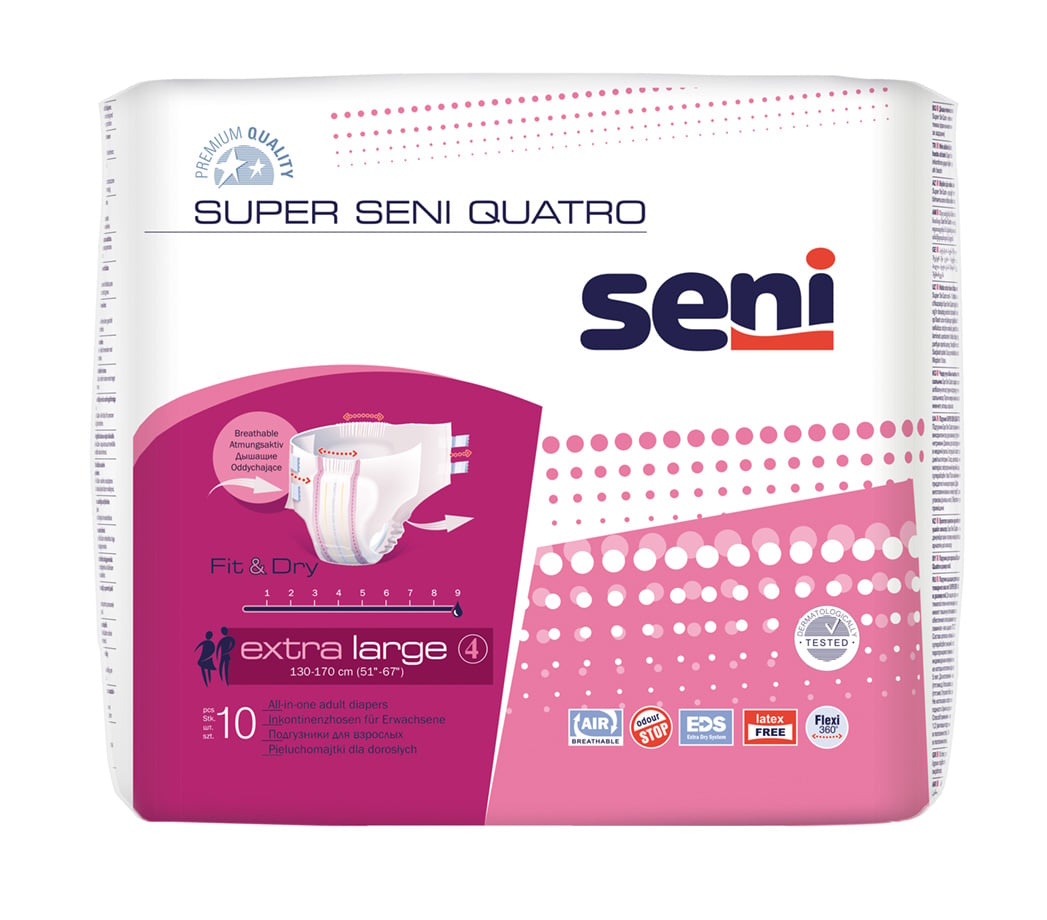 SENI SUPER QUATRO PÜKSMÄHKMED TAKJAKINNITUSEGA XL 4000ML N10