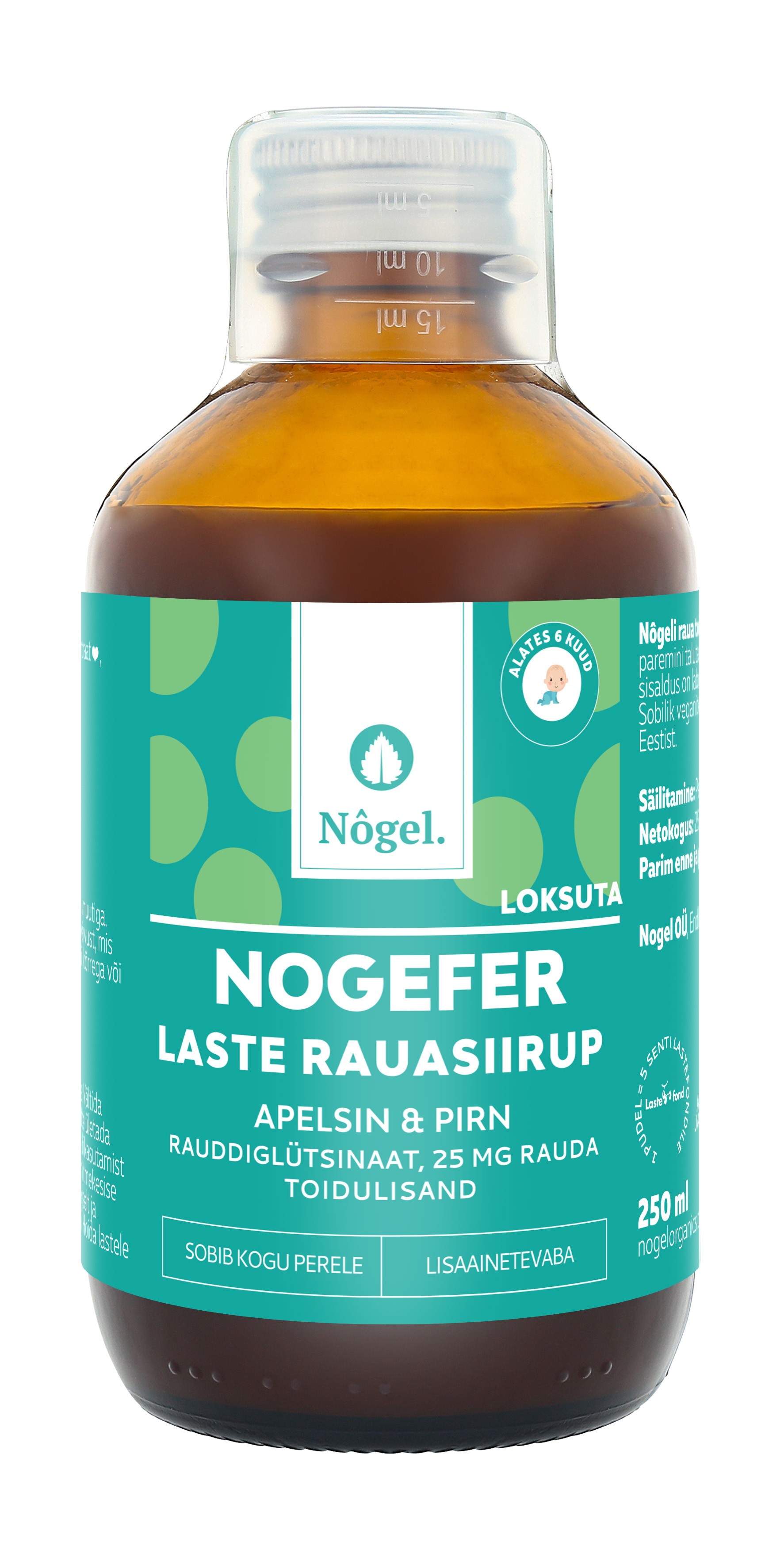 NÕGEL NOGEFER RAUASIIRUP APELSINI/PIRNI LASTELE 25MG/10ML 250ML