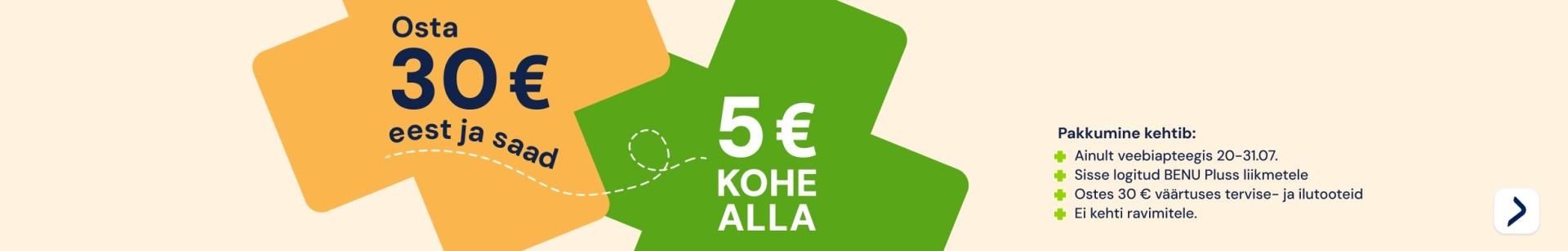 Ostes 30 euro eest tervise või ilutooteid, saad samalt ostult 5 eurot tagasi