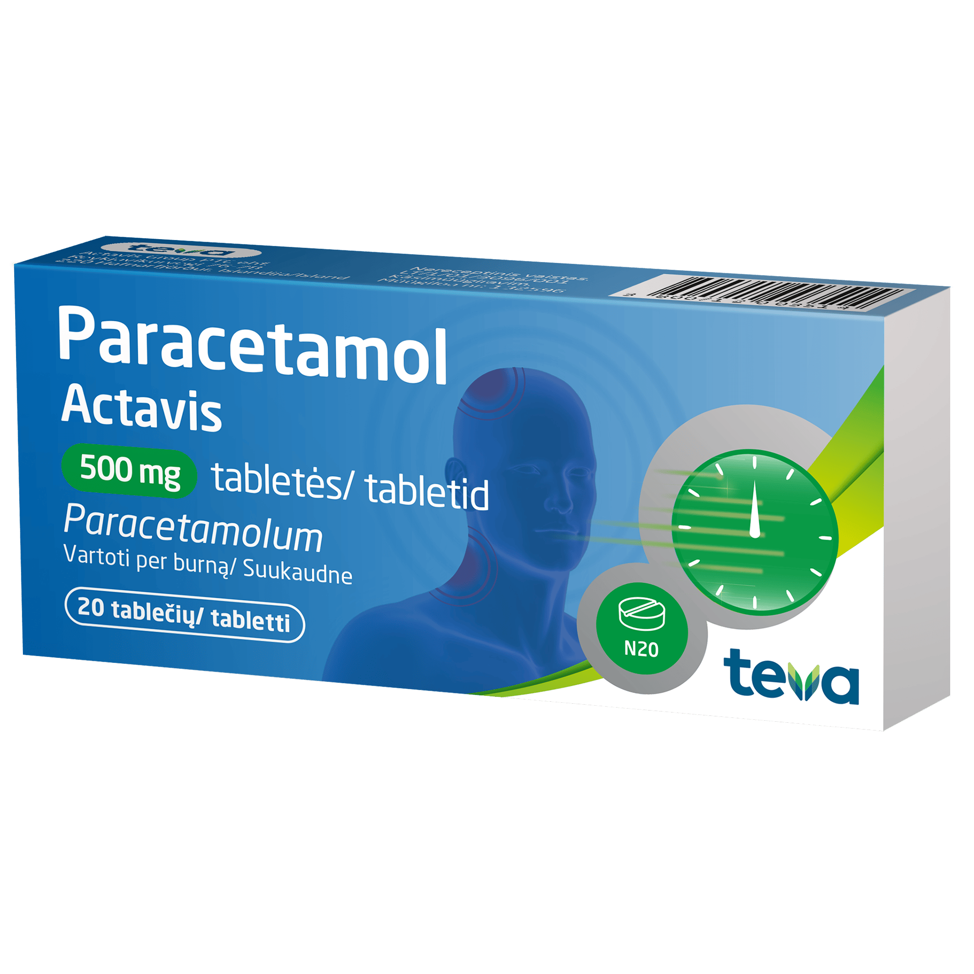 PARACETAMOL ACTAVIS TBL 500MG N20