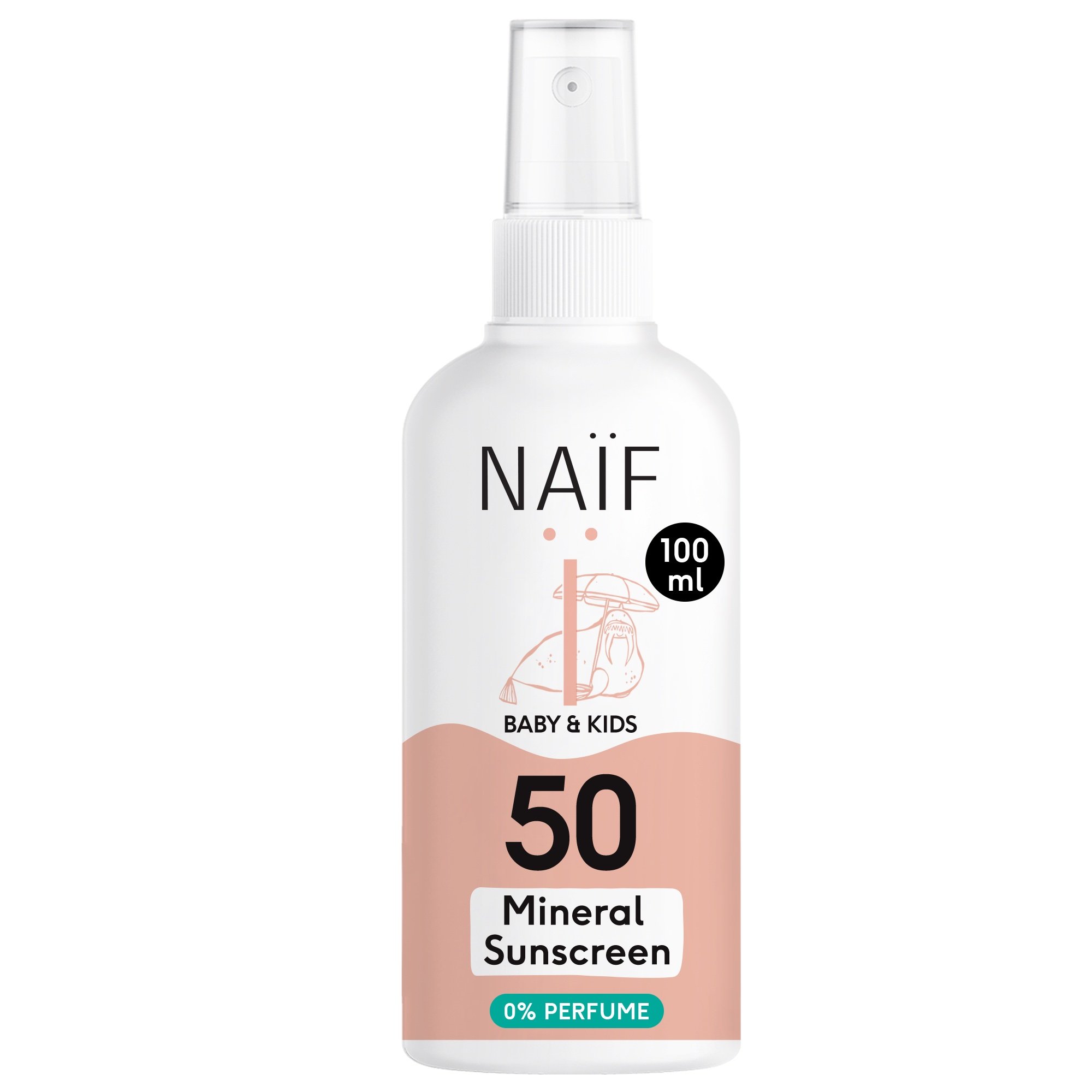 NAIF PÄIKESEKAITSESPREI MINERAALNE SPF50 BEEBIDELE/LASTELE 100ML