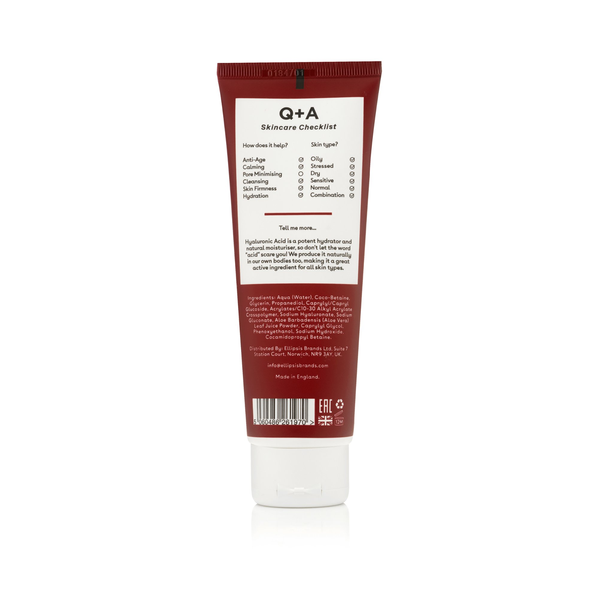 Q+A HYALURONIC ACID NÄOPUHASTUSGEEL NIISUTAV 125ML