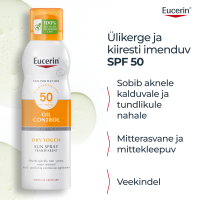 EUCERIN SUN OIL CONTROL DRY TOUCH PÄIKESEKAITSE AEROSOOL SPF50 LÄBIPAISTEV 200ML