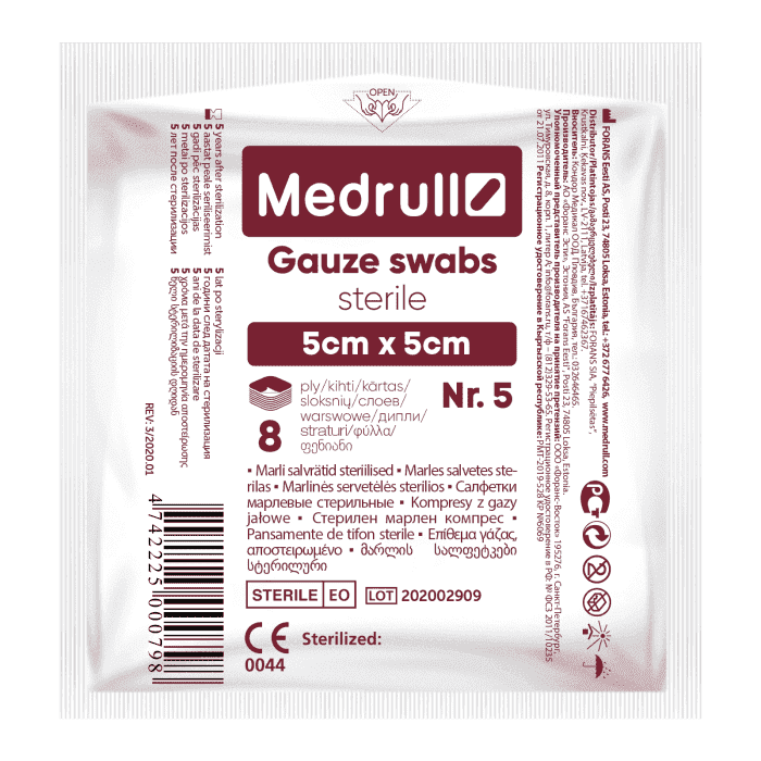 MEDRULL MARLI SALVRÄTID 5X5CM 8-KIHTI STERIILNE N5