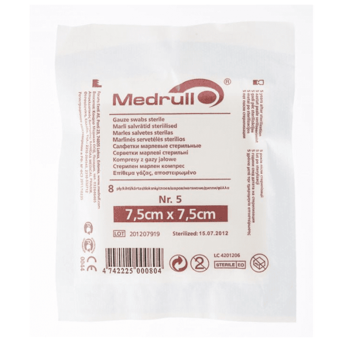 MEDRULL MARLI SALVRÄTID 7,5X7,5CM 8-KIHTI STERIILNE N5