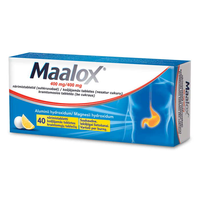 MAALOX (SUHKRUVABA) NÄRIMISTABLETT 400MG+400MG N40