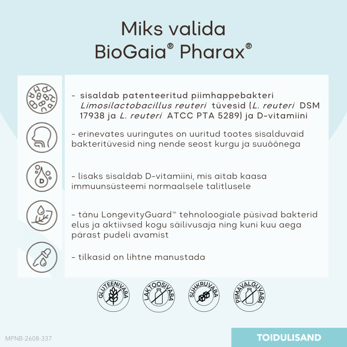 BIOGAIA PHARAX PIIMHAPPEBAKTERID+D-VITAMIIN TILGAD 5ML