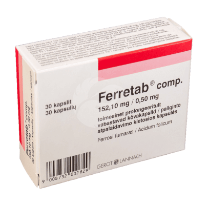 FERRETAB COMP. TOIMEAINET PROLONGEERITULT VABASTAV KÕVAKAPSEL 152.1MG+0.5MG N30