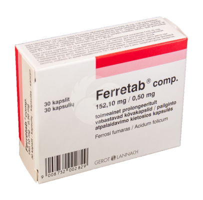 FERRETAB COMP. TOIMEAINET PROLONGEERITULT VABASTAV KÕVAKAPSEL 152.1MG+0.5MG N30