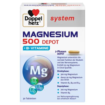 DOPPELHERZ MAGNEESIUM 500 DEPOT + VITAMIIN B TBL N30