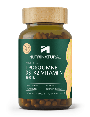 NUTRINATURAL LIPOSOOMNE VITAMIIN D3+K2 KAPSLID 3600IU N90