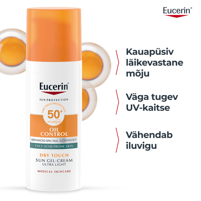 EUCERIN SUN PÄIKESEKAITSE GEEL-KREEM NÄOLE SPF50 50ML