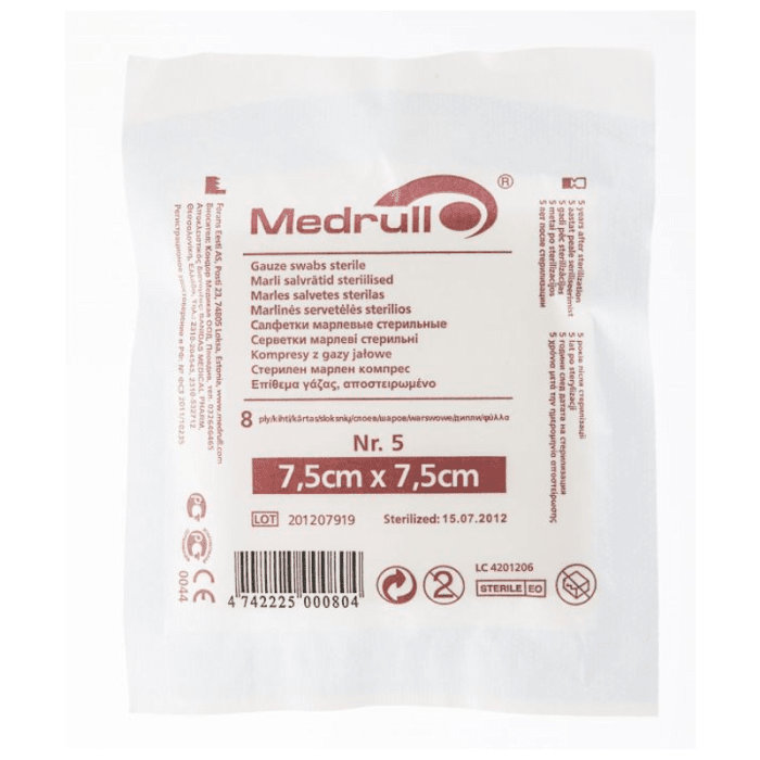 MEDRULL MARLI SALVRÄTID 7,5X7,5CM 8-KIHTI STERIILNE N5