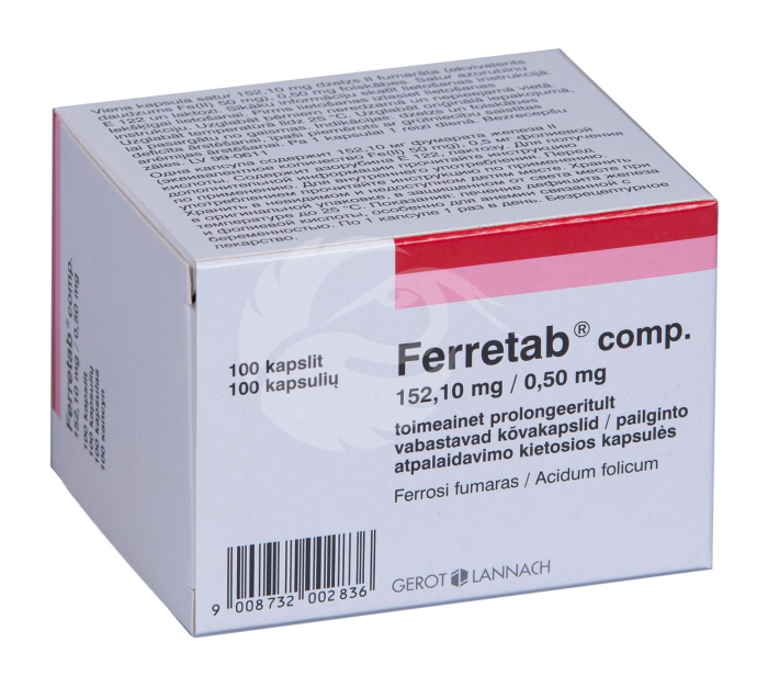 FERRETAB COMP. TOIMEAINET PROLONGEERITULT VABASTAV KÕVAKAPSEL 152.1MG+0.5MG N100