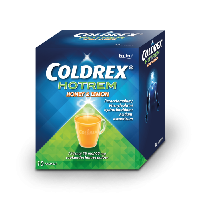 COLDREX HOTREM HONEY & LEMON SUUKAUDNE LAHUSE PULBER 750MG+10MG+60MG N10