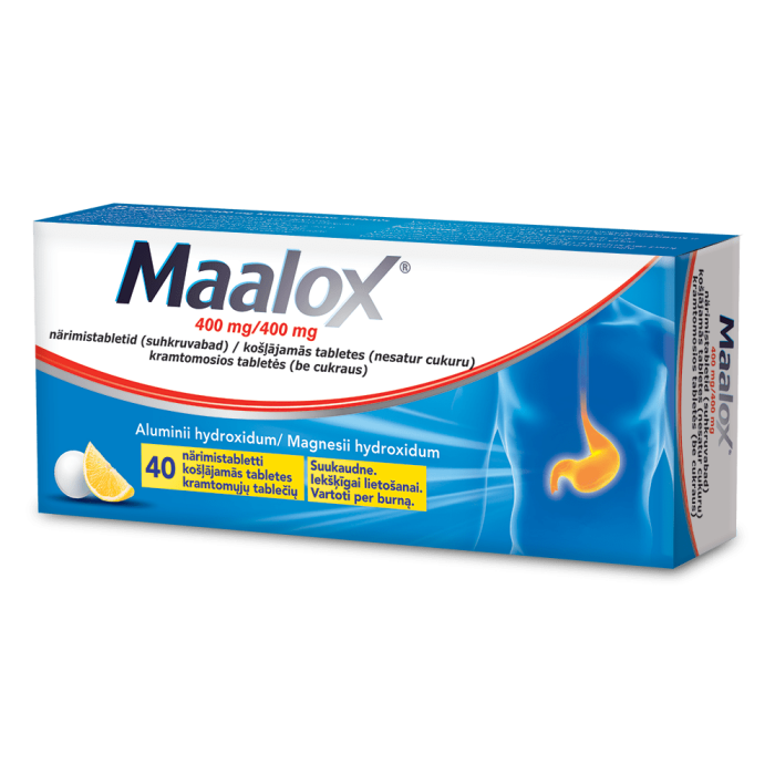 MAALOX (SUHKRUVABA) NÄRIMISTABLETT 400MG+400MG N40