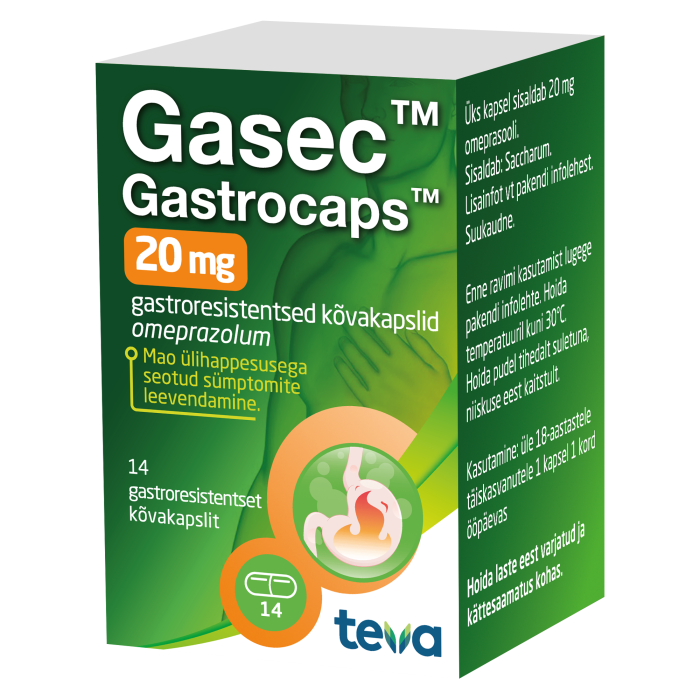 GASEC GASTROCAPS 20 MG GASTRORESIST KÕVAKAPS 20MG N14
