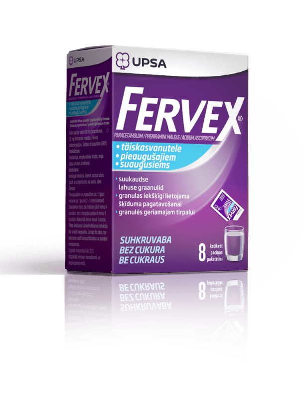 FERVEX (SUHKRUVABA) SUUKAUDNE LAHUSE GRAANULID 500MG+25MG+200MG N8