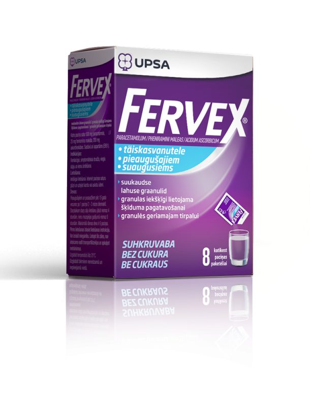 FERVEX (SUHKRUVABA) SUUKAUDNE LAHUSE GRAANULID 500MG+25MG+200MG N8