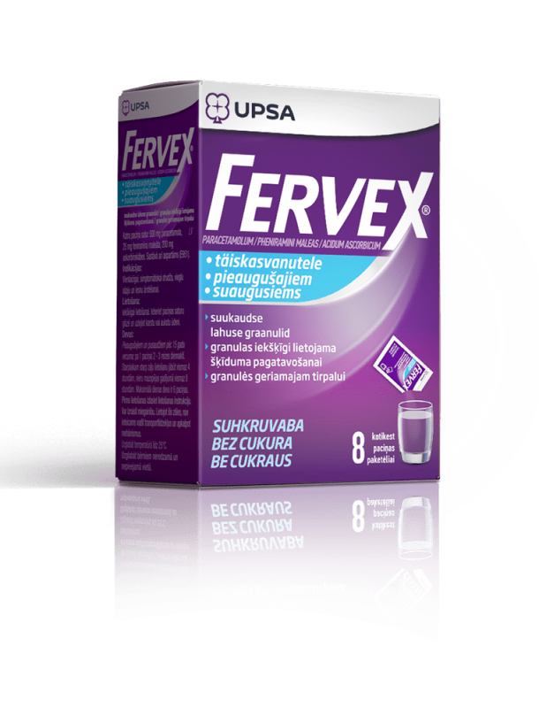 FERVEX (SUHKRUVABA) SUUKAUDNE LAHUSE GRAANULID 500MG+25MG+200MG N8