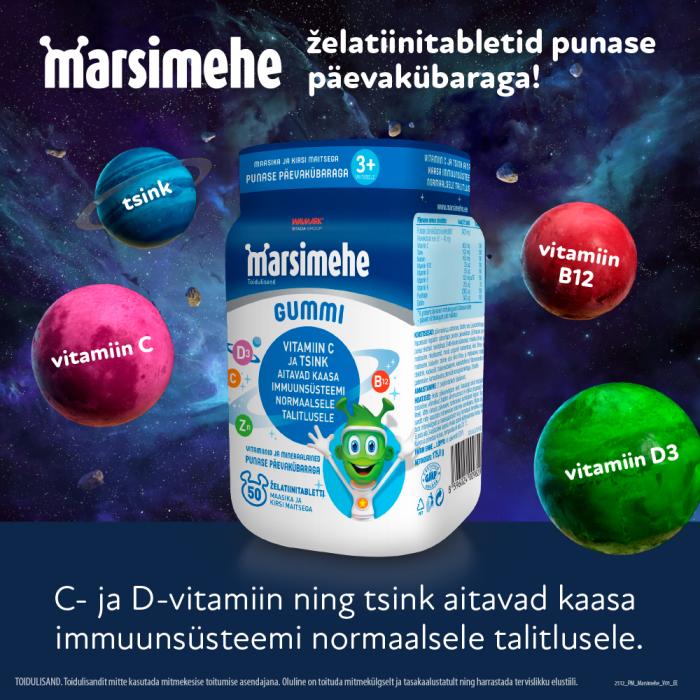 MARSIMEHE GUMMI KUMMIKOMMID PUNASE PÄEVAKÜBARAGA N50