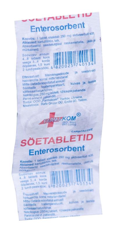 FARMAKOM SÖETABLETID (CARBO ACTIVATUS) 250MG N10