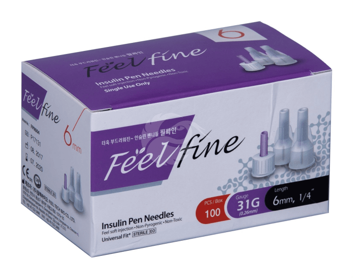 FEELFINE PEN NEEDLES 6 MM 31G N100