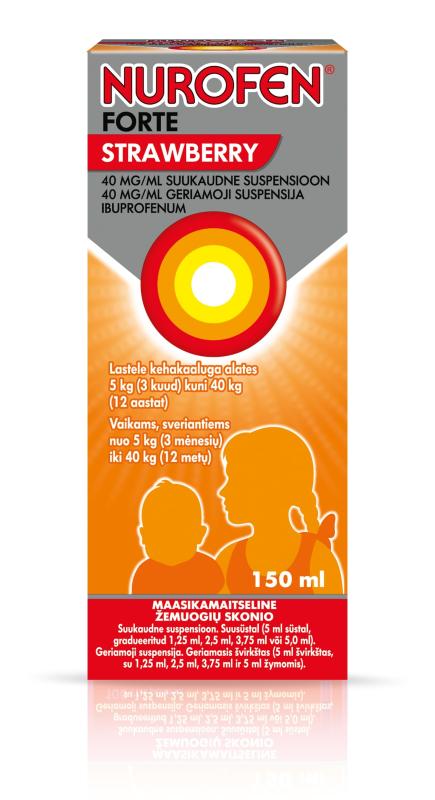 NUROFEN FORTE STRAWBERRY SUUKAUDNE SUSPENSIOON ENSOON 40MG 1ML 150ML N1
