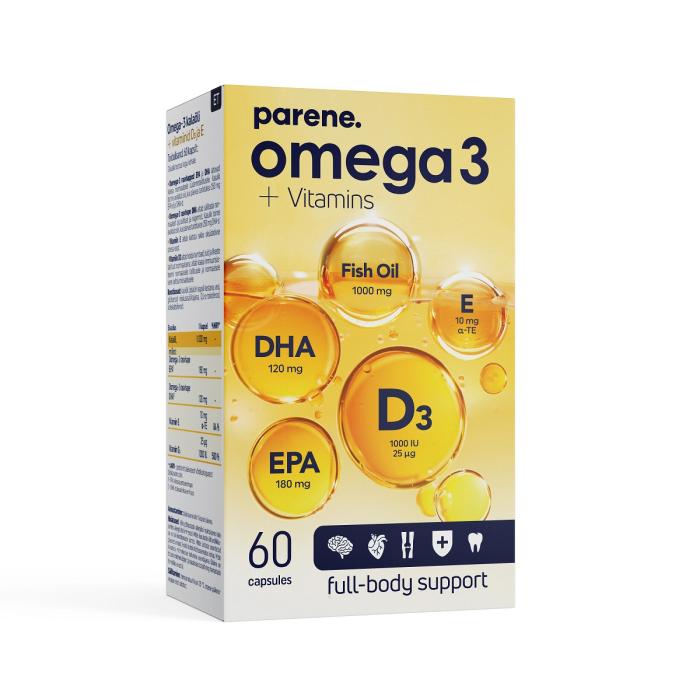 PARENE OMEGA-3+VIT D3+E 25MG+10MG KAPSLID N60
