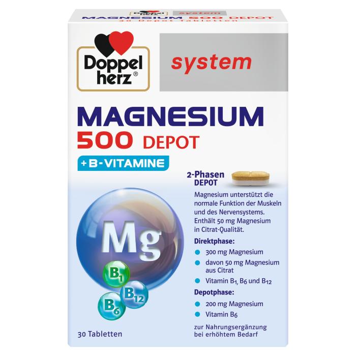 DOPPELHERZ MAGNEESIUM 500 DEPOT + VITAMIIN B TBL N30
