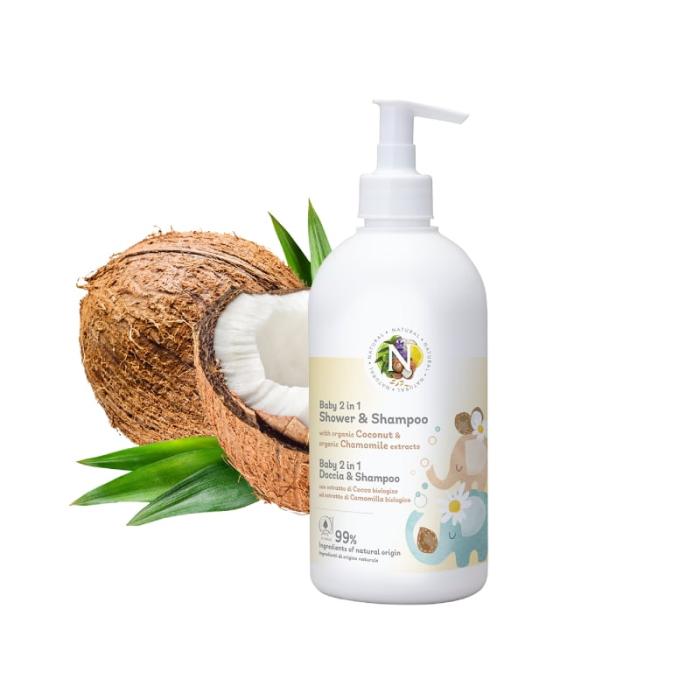 NATURAL BABY 2IN1 PESUGEEL+ SHAMPOON KOOKOSE JA KUMMELI EKSTRAKTIDEGA 500ML