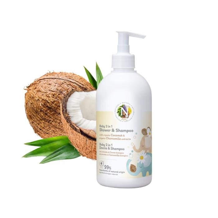 NATURAL BABY 2IN1 PESUGEEL+ SHAMPOON KOOKOSE JA KUMMELI EKSTRAKTIDEGA 500ML