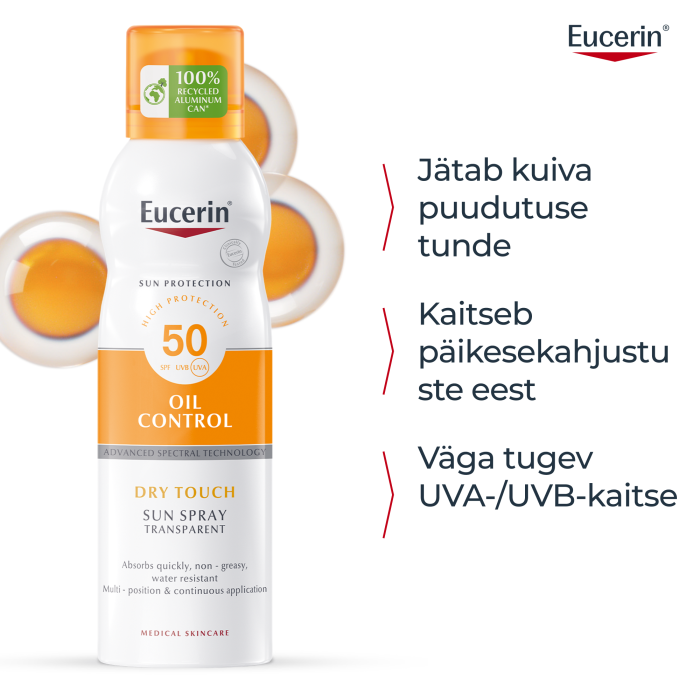 EUCERIN SUN OIL CONTROL DRY TOUCH PÄIKESEKAITSE AEROSOOL SPF50 LÄBIPAISTEV 200ML