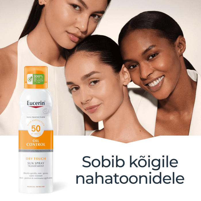 EUCERIN SUN OIL CONTROL DRY TOUCH PÄIKESEKAITSE AEROSOOL SPF50 LÄBIPAISTEV 200ML