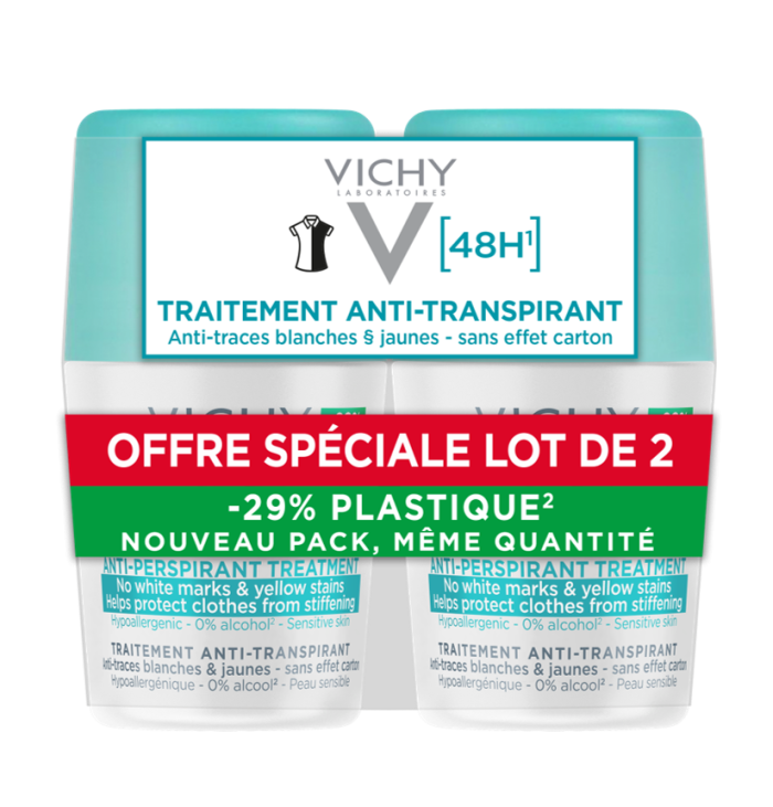VICHY ANTIPERSPIRANT ROLL-ON 48H ANTITRACE 2X50ML