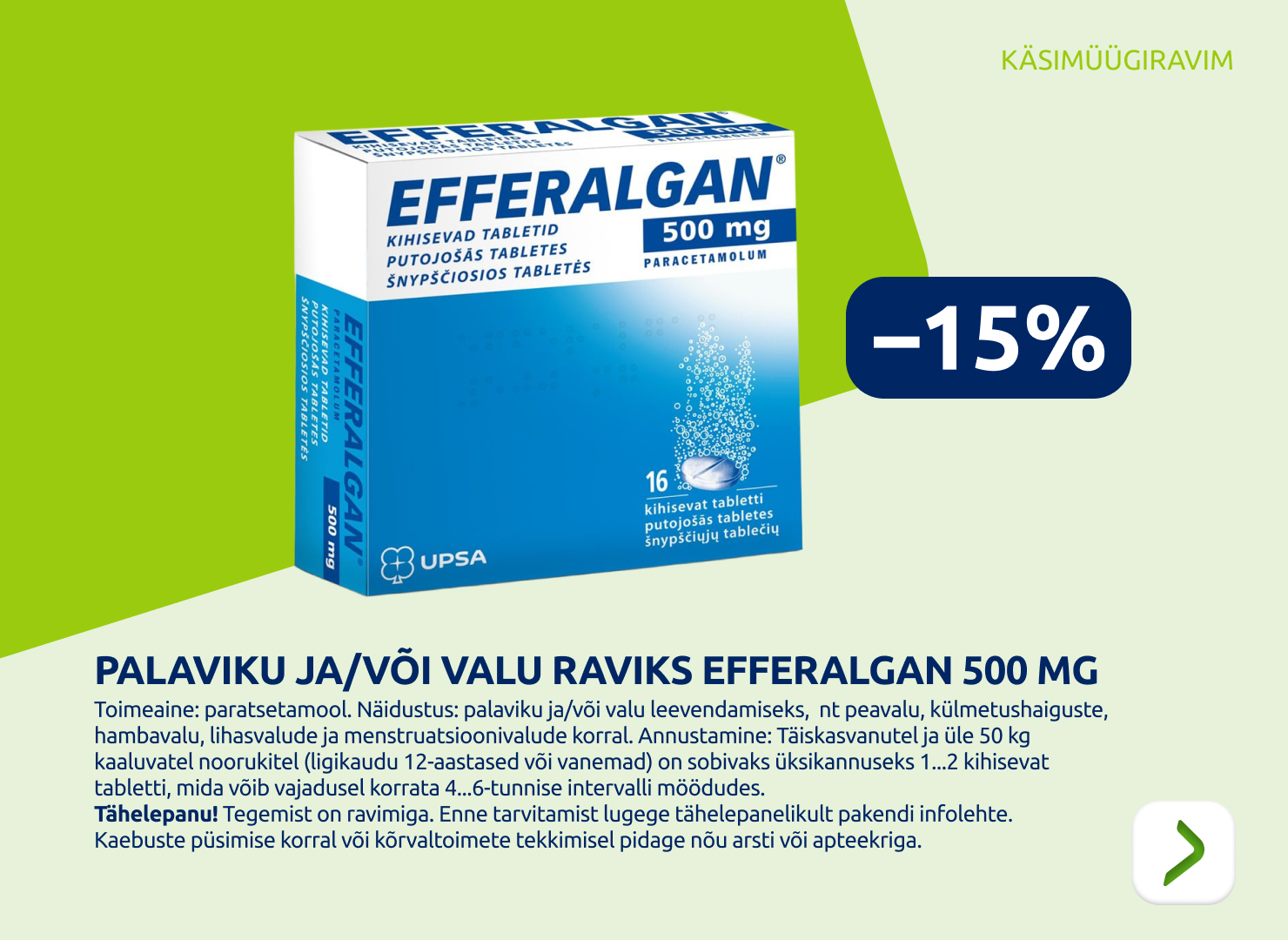 Efferalgan kihisev tablett 500mg N16 -15%
